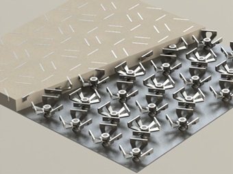 Render do sistema Speed Cell 3G®: células de aço inox soldadas sobre chapa, recebendo a camada de refratário por cima